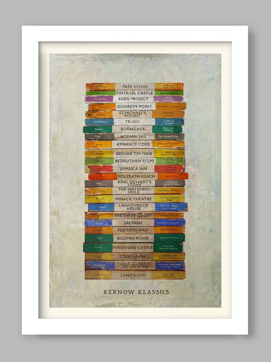 Kernow Klassics - Cornwall book stack poster based on penguin book spines