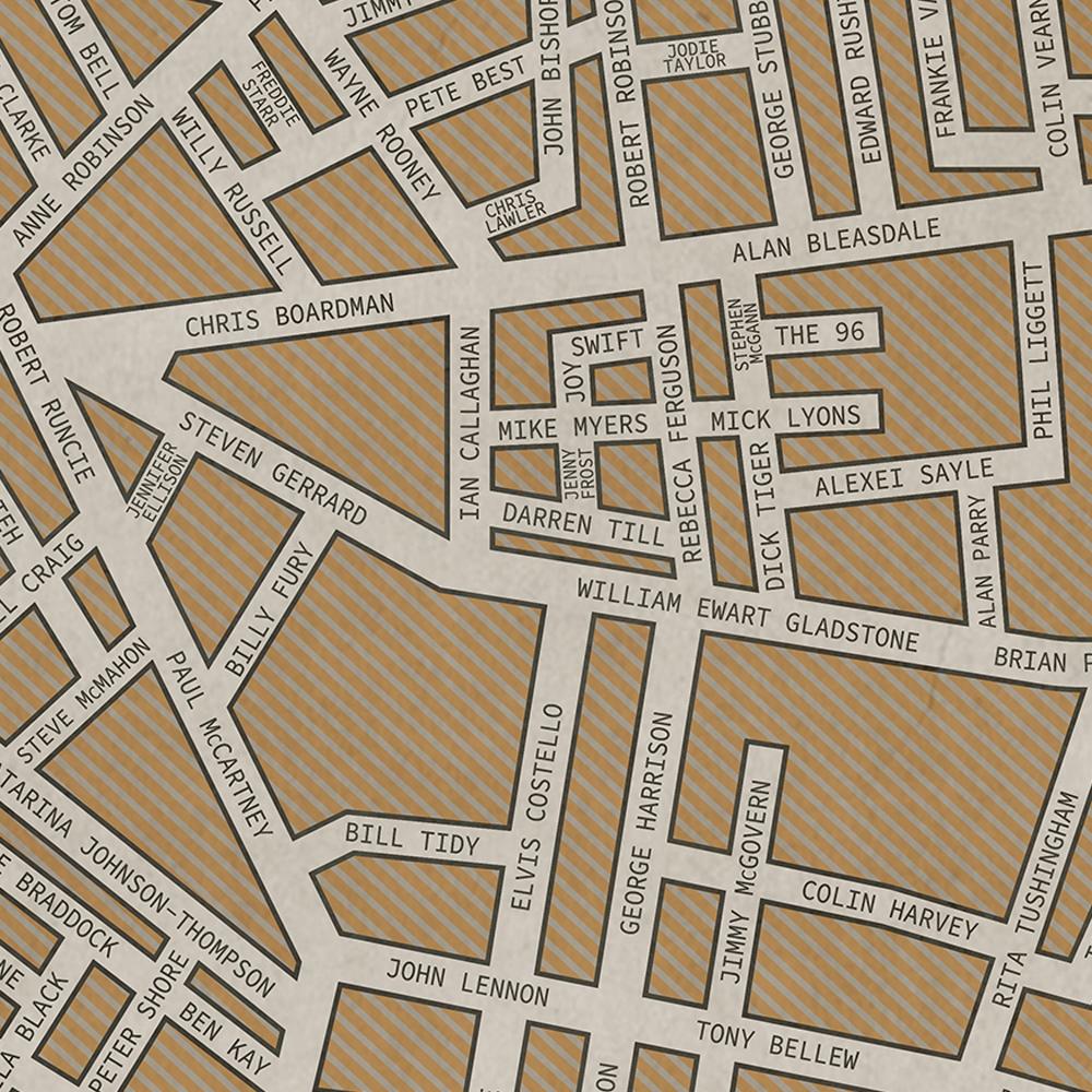 Liverpudlia - Famous Names Street Map Print