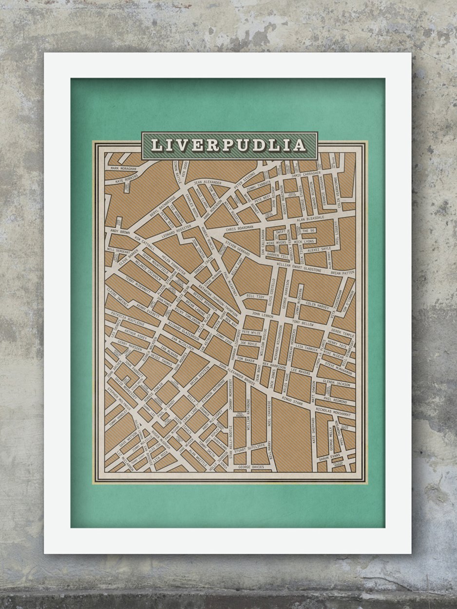Liverpudlia - Famous Names Street Map Print