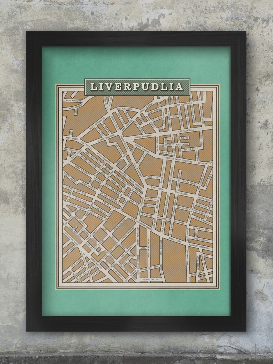 Liverpudlia - Famous Names Street Map Print