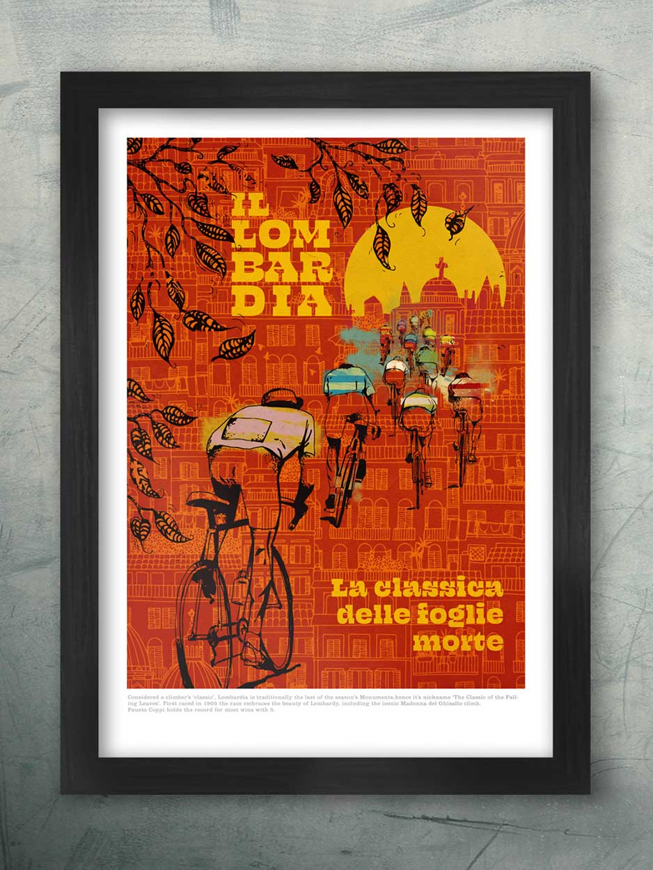 Italian cycling poster. Lombardia cycling poster race of the falling leaves