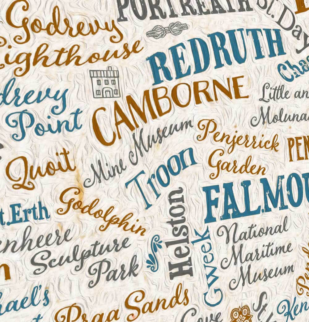 Typographic map of Cornwall landmarks