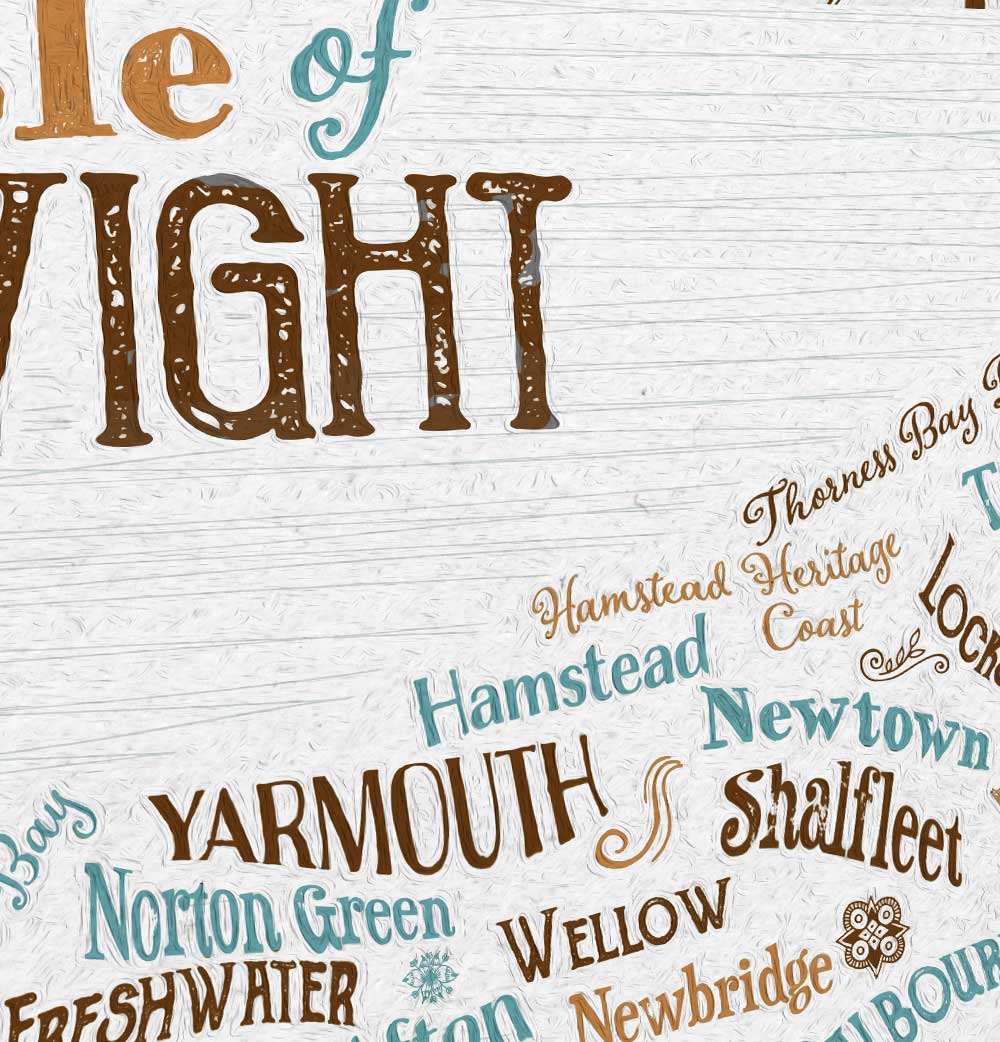Isle of Wight graphic design map, retro style