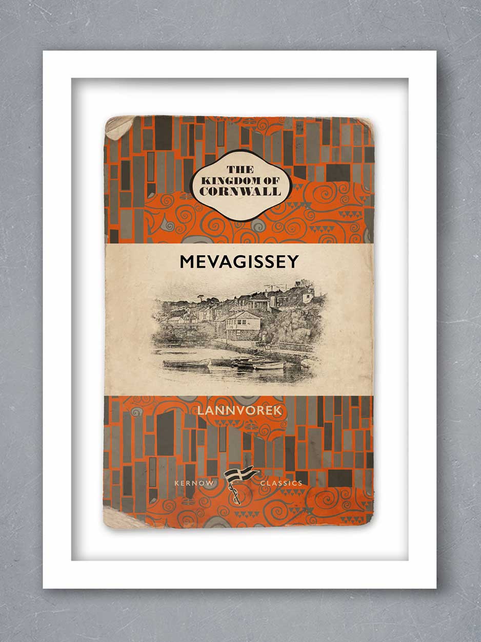 Mevagissey Cornish poster print in book cover style. Kernow Classic penguin book style art