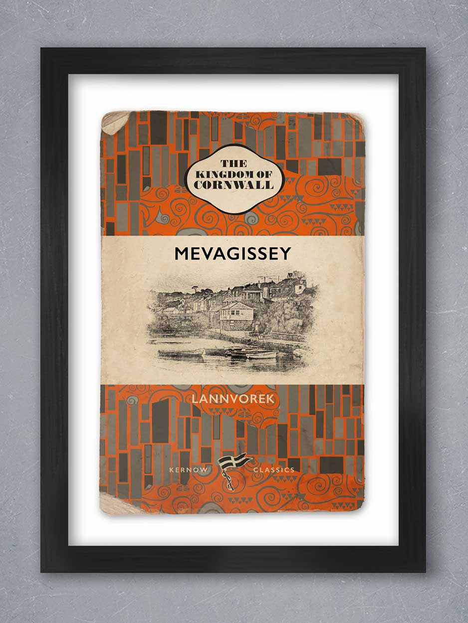 Mevagissey Cornish poster print in book cover style. Kernow Classic