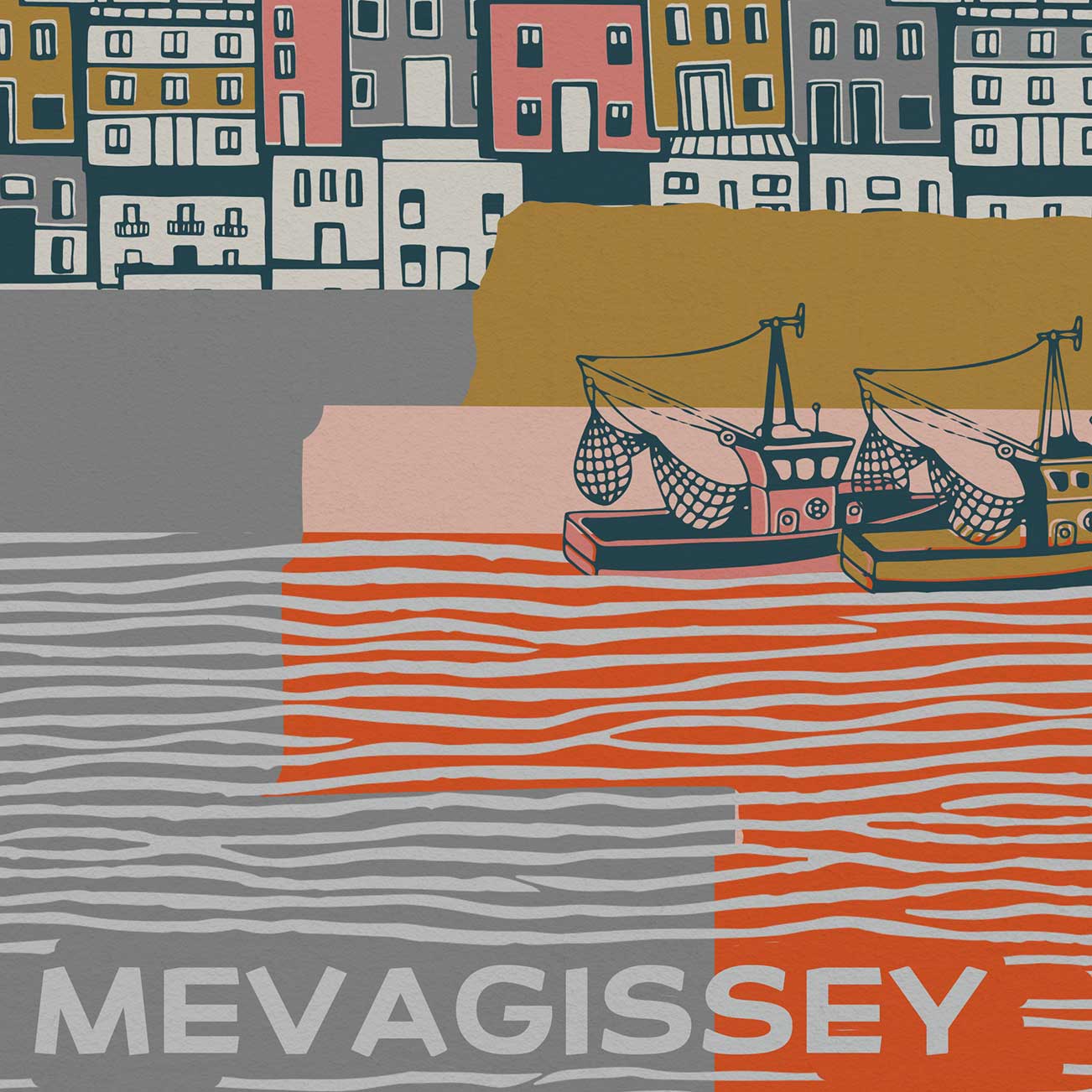 Cornwall coastal poster print - Mevagissey