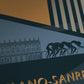 Milano-Sanremo Cycling Poster Print - The Monuments. Milano-Sanremo is the 'Spring Classic' and the longest of the five Monuments with a current distance of 298km. The design reflects the fact that its known as a sprinters classic. Mainly flat and was conceived as a straightforward line from Milan to Sanremo on the Italian Riviera. The poster includes a quote from 2009 winner - Mark Cavendish. One of a series of five which also includes Paris-Roubaix, Tour of Flanders, Liege-Bastogne-Liege and Lombardia.