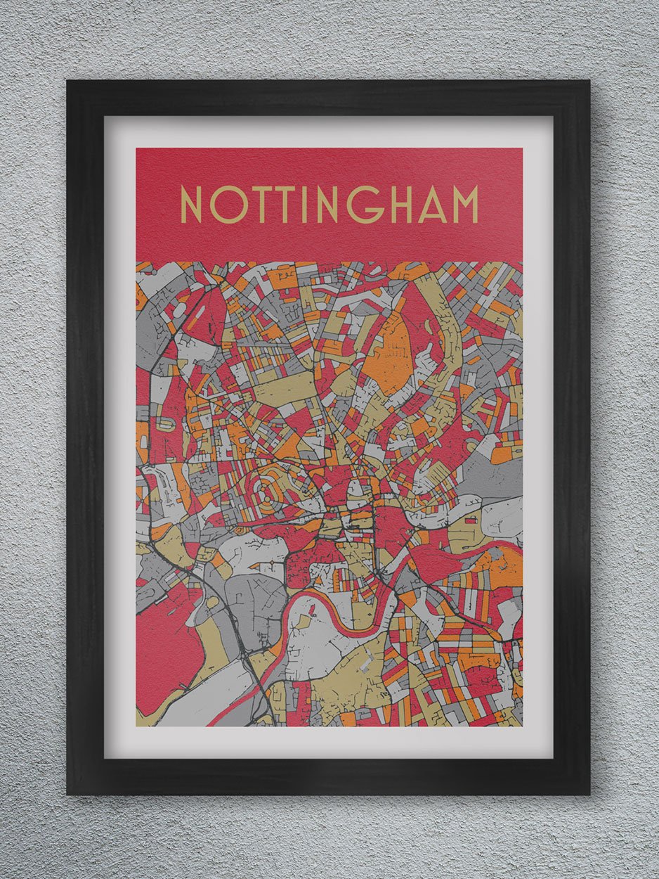 Nottingham street map style poster