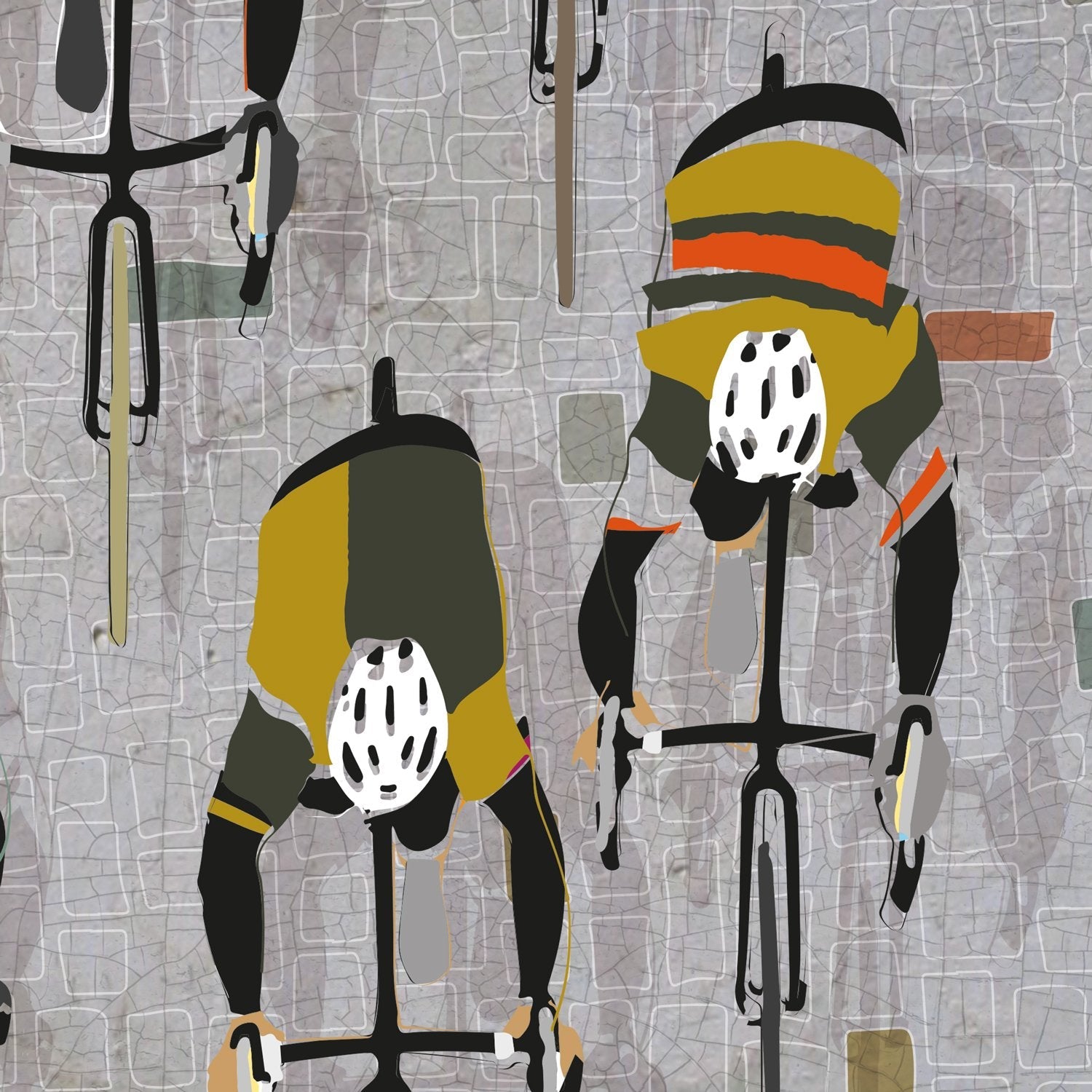 Over The Cobbles - Cycling Poster print. Retro style cycling poster