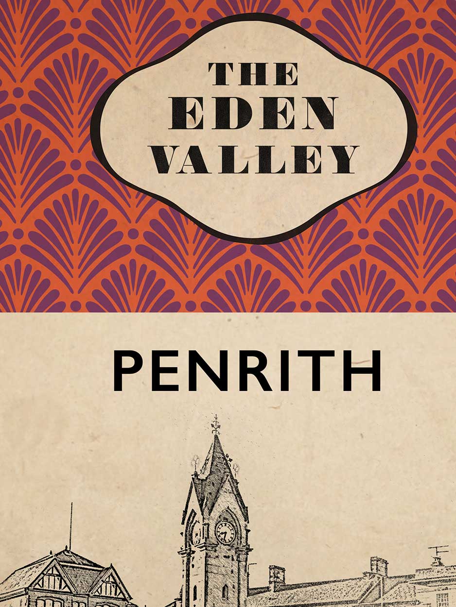 retro style book jacket poster of penrith in cumbria