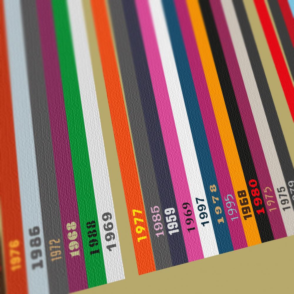 Record Collection - Music Poster. Based on vinyl album cover spines and includes The Beatles, Queen and many more.