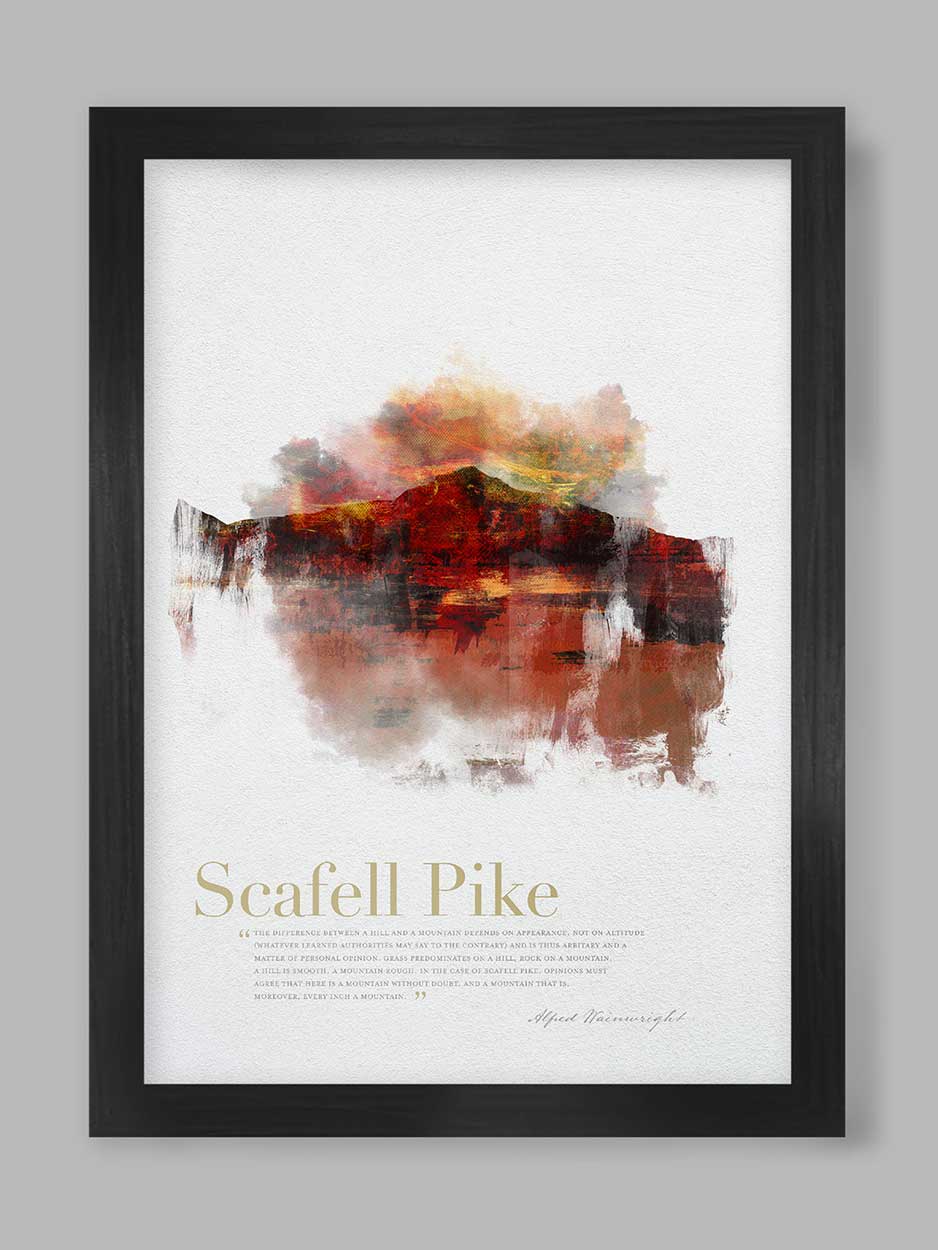 Scafell Pike in Wainwright's Words - Lake District Poster Print