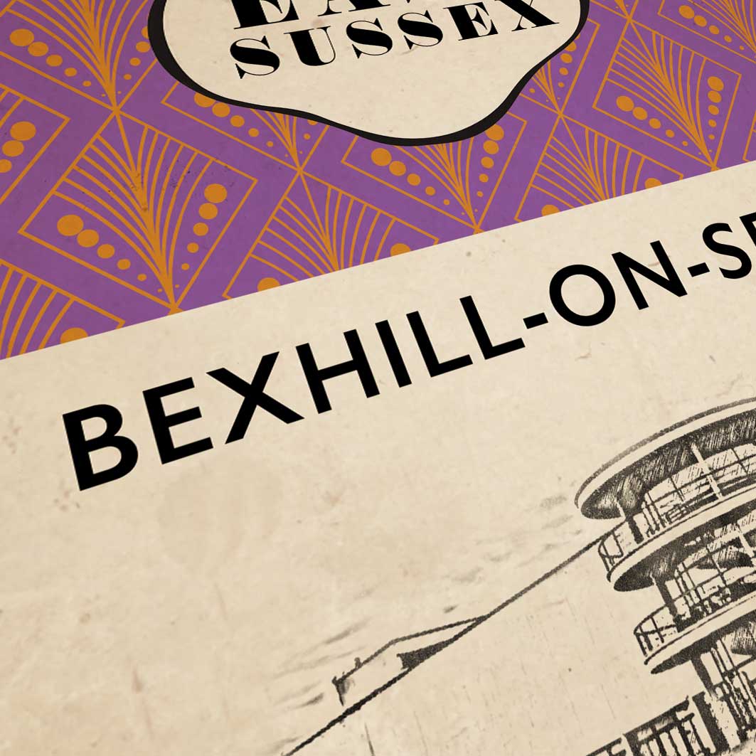 bexhill poster retro vintage style with de la warr pavilion