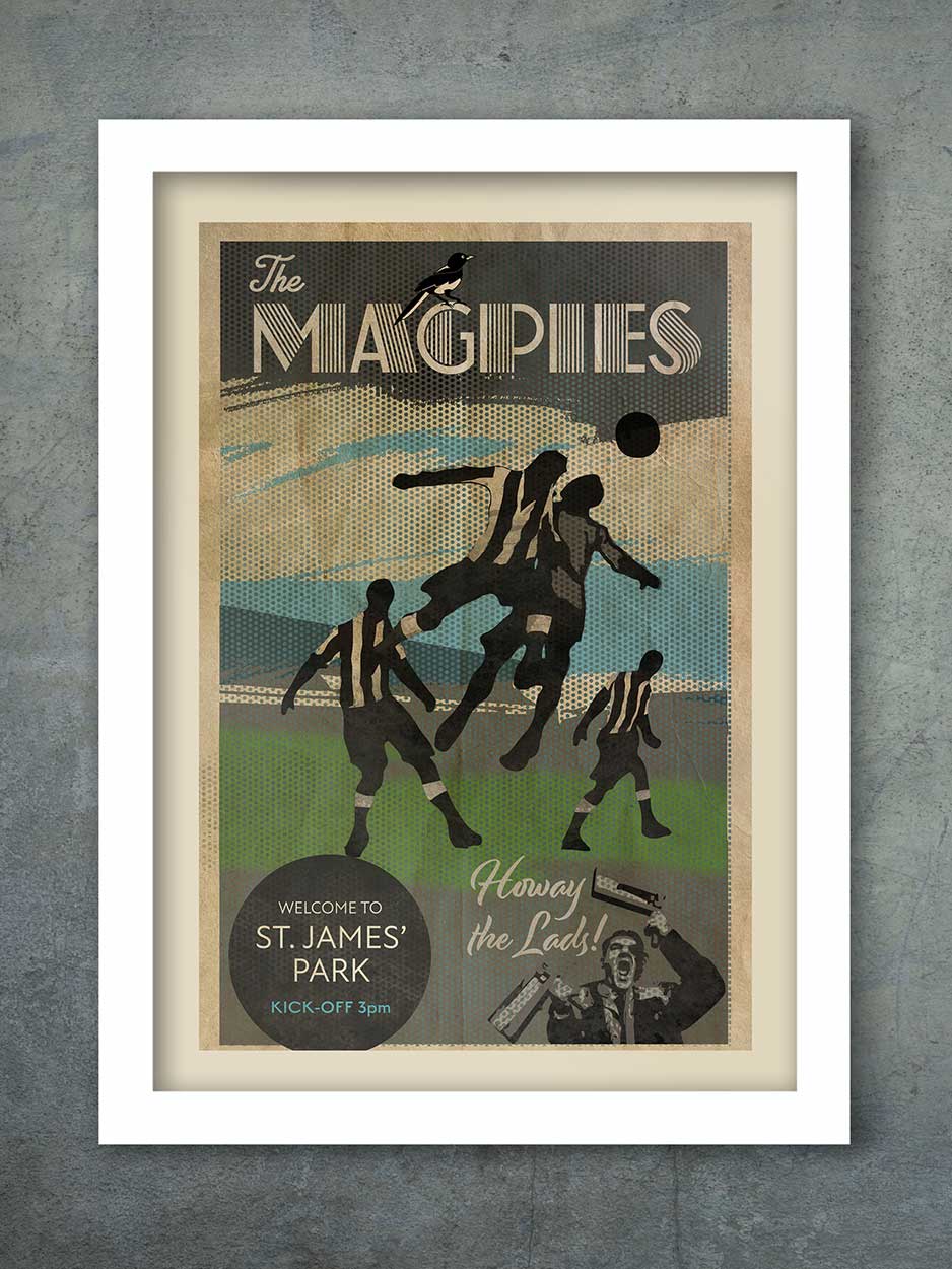 The Magpies - Newcastle retro style football poster print