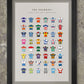 The Velorati - Cycling Jersey Poster Print. For lovers of retro cycling jerseys! This contemporary cycling poster print details the great cycling jerseys through the ages. Including - Eddy Merckx Molteni, Faema, Peugeo and Fiat, Fausto Coppi Bianchi, Raymond Poulidor Hutchinson and Bernard Hinault Renault Elf and La Vie Claire.