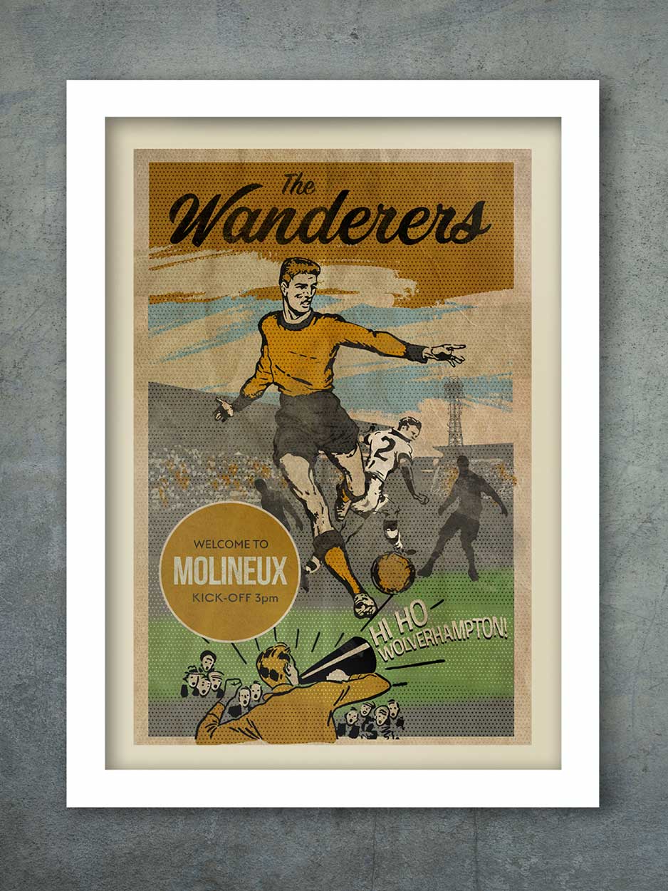 wolverhampton wanderers football poster. retro match programme style poster print