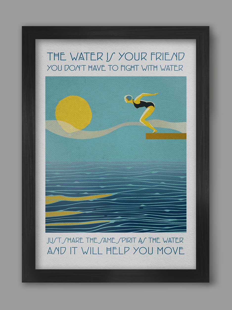 retro style swimming poster with quote
