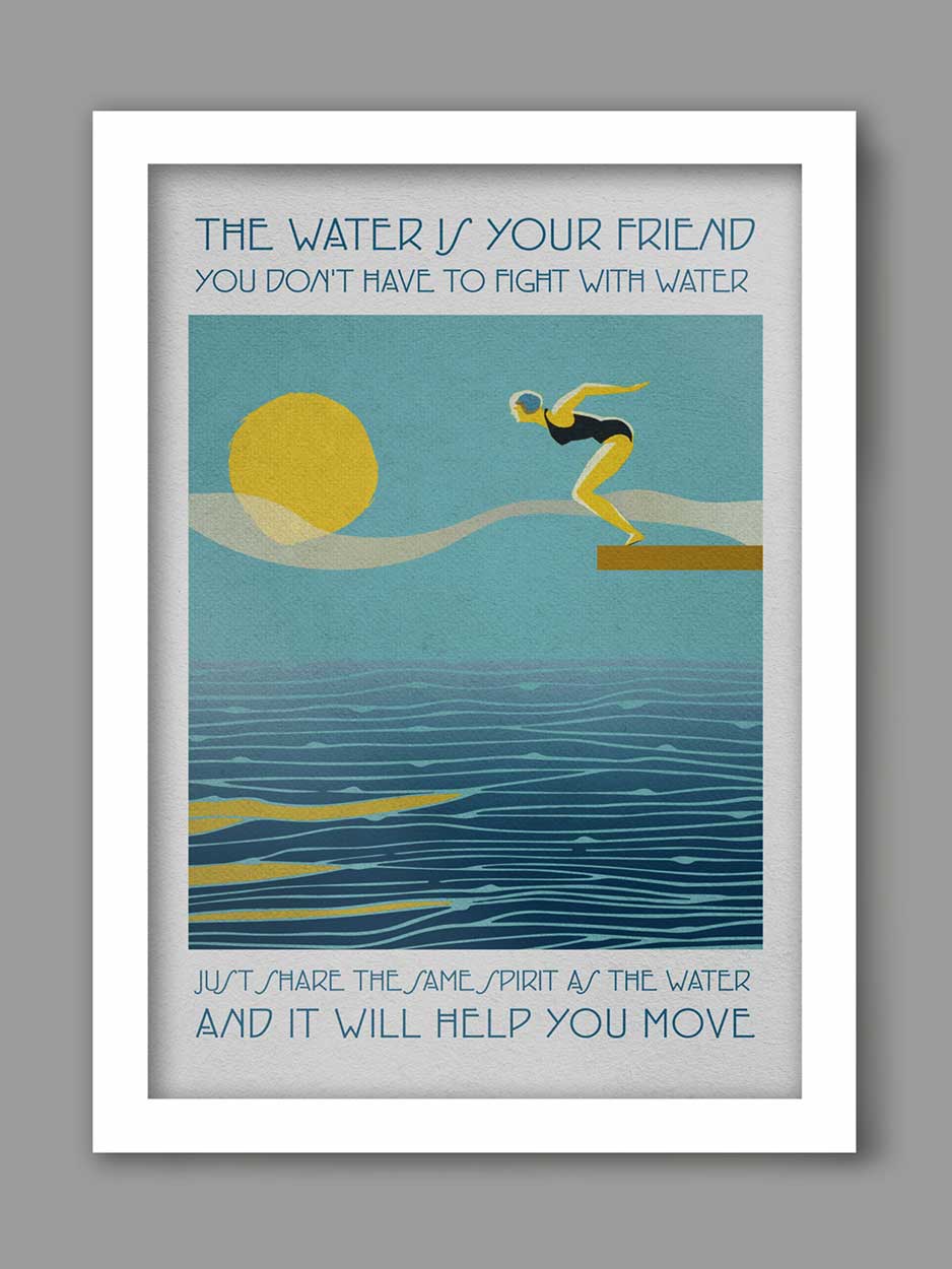 vintage style swimming print with motivational quote