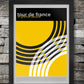 Tour de France - Geometric Cycling Poster Print. A stylised graphic design of the great race. It's part of a series of three which includes Giro d'Italia and Vuelta a España. Makes a great collection! The poster incorporates a short bio on the origin and founding of the race back in 1903 and first won by Maurice Garin. A great poster for a studio environment.