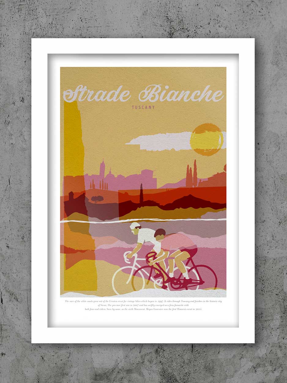 strade bianche italian retro style cycling poster print